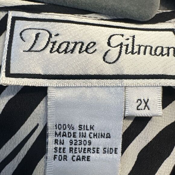 VTG Diane Gilman 100% Silk Blouse Size 2X Animal Print Zebra Top Arsty Career - Picture 8 of 10